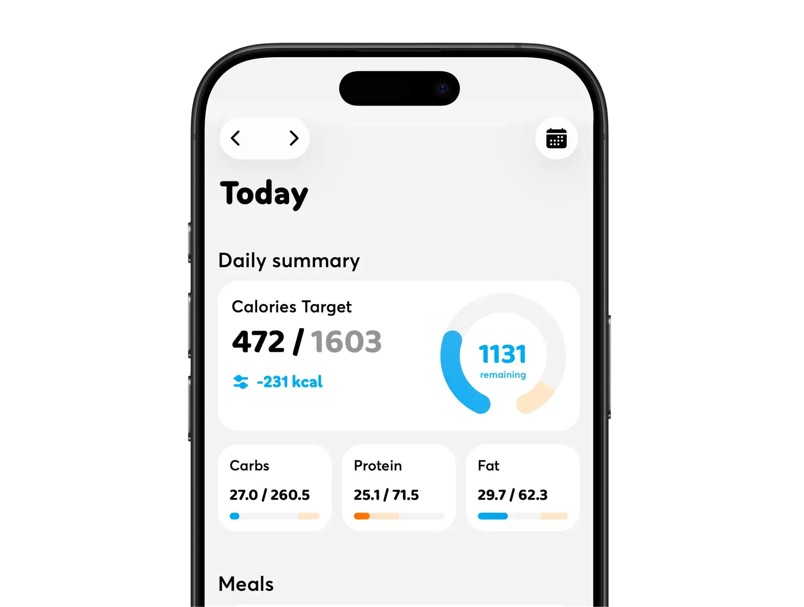 Daily summary with an adjusted calorie target
